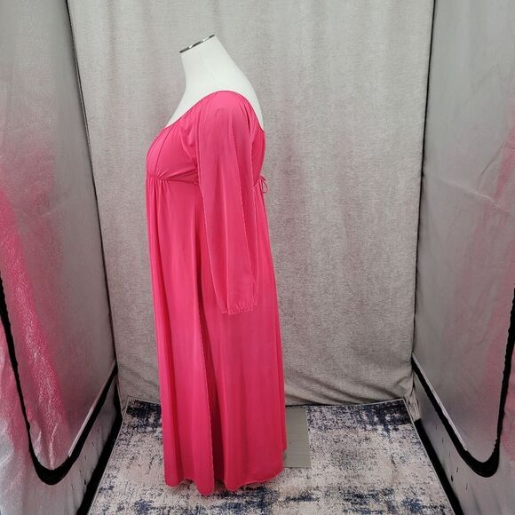 Vintage Nylon Empire Waist Tie Back Nightgown Pink Long Sleeves Women's Plus Sz - Picture 4 of 9